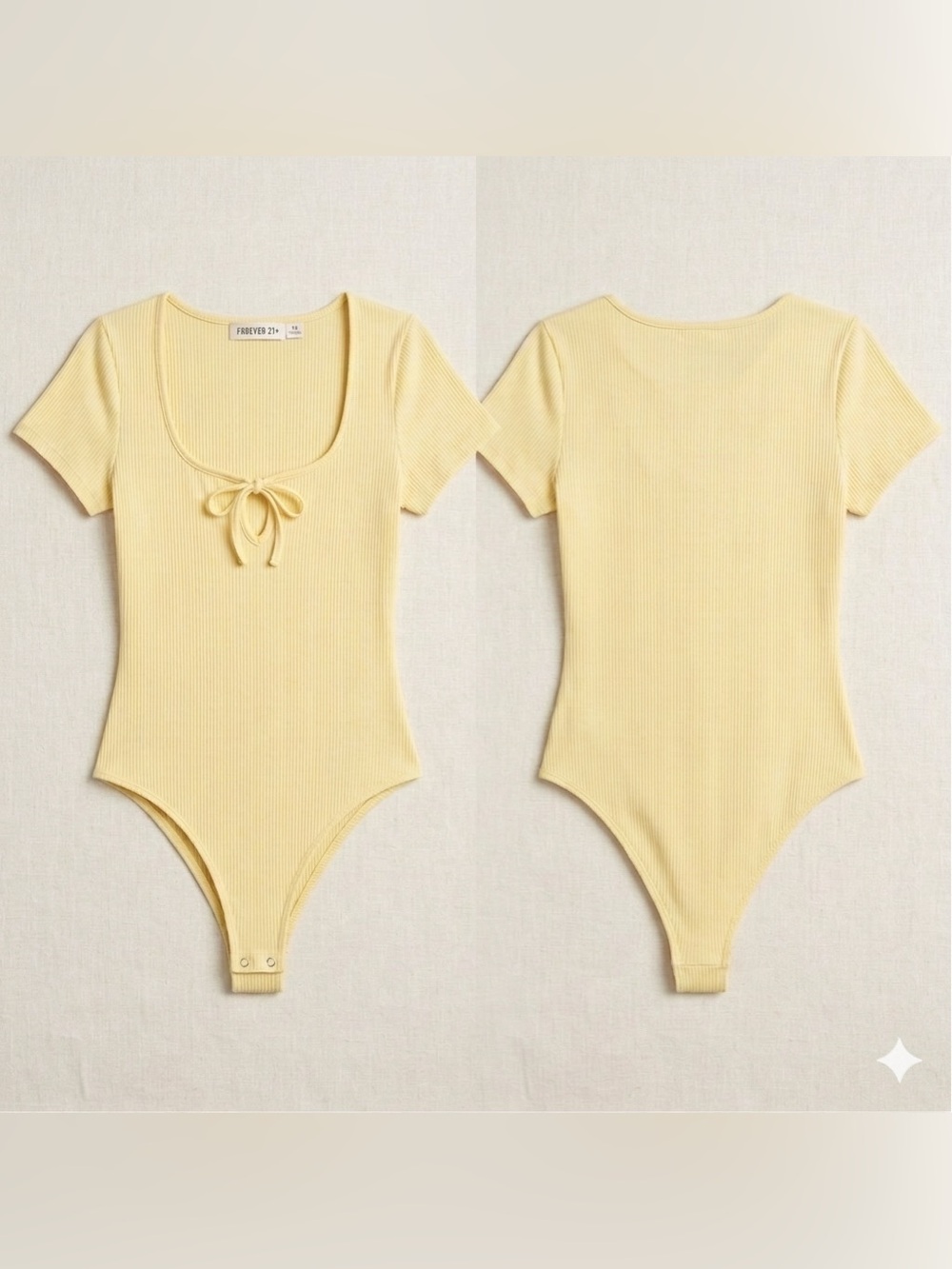 Forever 21 Plus Size Yellow Ribbed Tie-Front Short Sleeve Bodysuit